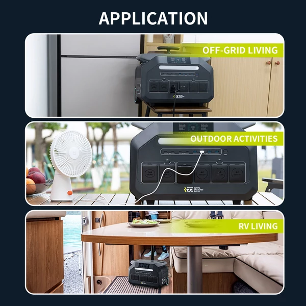 IEETek P3200 hordozható erőmű, 2048Wh LiFePO4 akkumulátor, 3200W tiszta szinusz, 6400W csúcs, 1.5h gyorstöltés, 1000W napelem bemenet