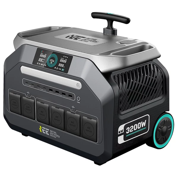 IEETek P3200 hordozható erőmű, 2048Wh LiFePO4 akkumulátor, 3200W tiszta szinusz, 6400W csúcs, 1.5h gyorstöltés, 1000W napelem bemenet