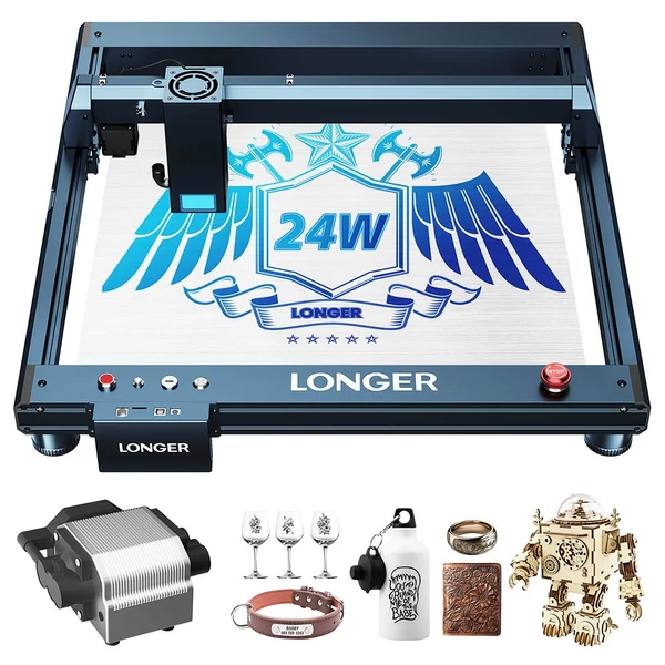 LONGER Laser B1 20W lézergravírozó + lézerágy + forgatóhenger tartóval