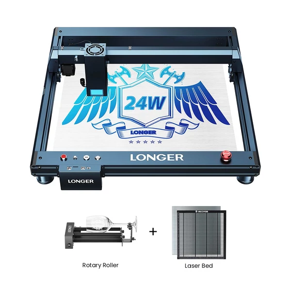 LONGER Laser B1 20W lézergravírozó + lézerágy + forgatóhenger tartóval