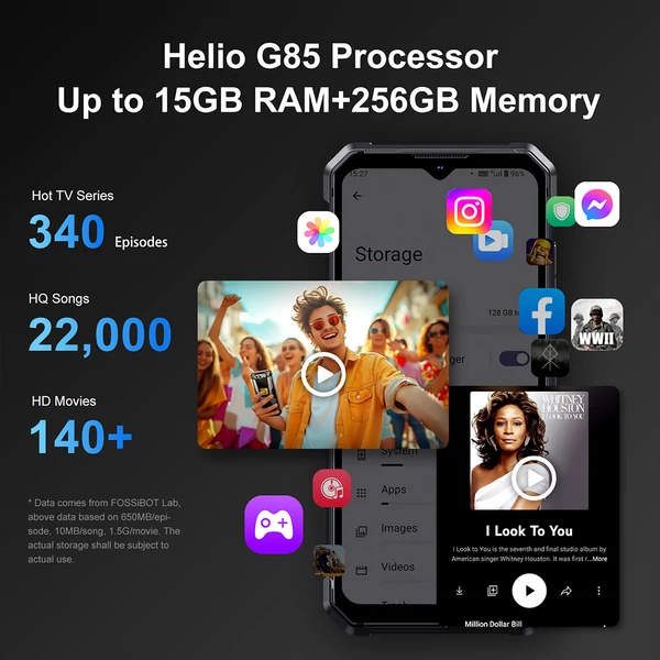 FOSSiBOT F106 Pro strapabíró okostelefon, 6.58'' FHD+ kijelző, Helio G85, 15GB RAM, 256GB tárhely, 48+20MP kamera, 12000mAh, NFC, IP68/IP69K