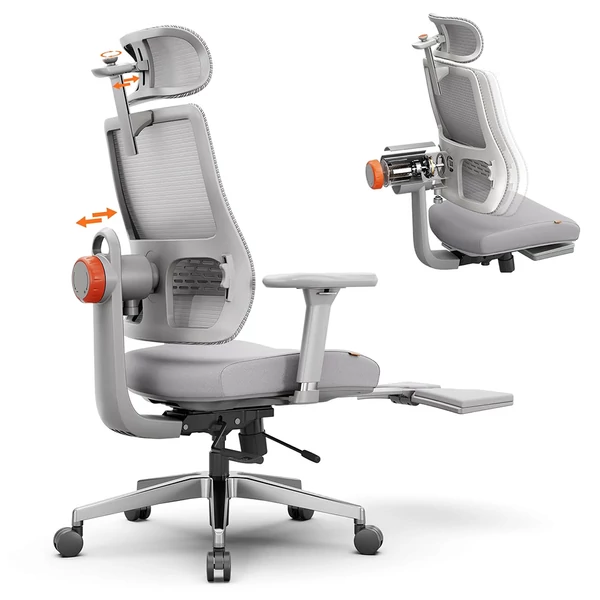 NEWTRAL MagicH‑GPRO ergonomikus szék lábtartóval, automatikus háttámla‑fejtámasz, adaptív deréktámasz, állítható karfa – Szürke