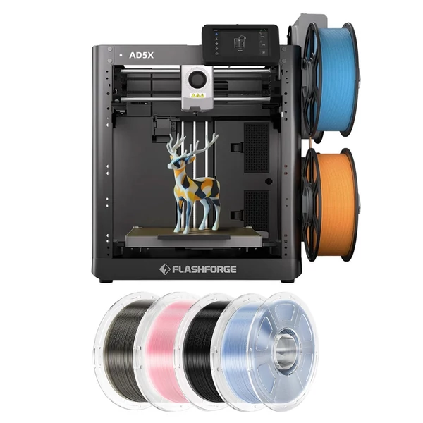 Flashforge AD5X 3D nyomtató + 4kg Mecpow HS filament (3kg PETG + 1kg PLA+, rózsaszín/kék/szürke/fekete)