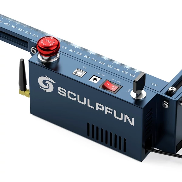 SCULPFUN S30 Ultra 33W lézervágó + 660×660 mm lézerágy + forgatóegység
