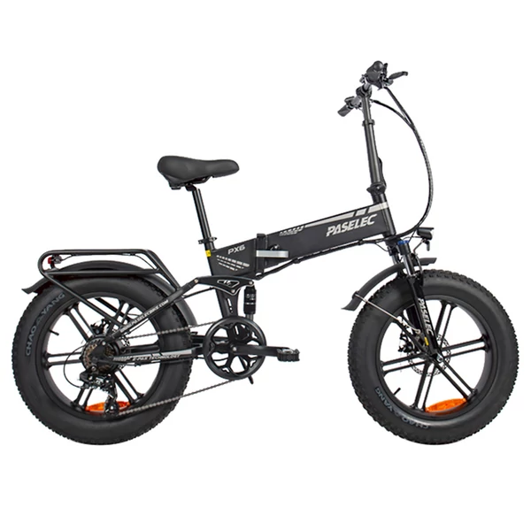 PASELEC PX6 elektromos kerékpár, 750W motor, 48V 13Ah akkumulátor, 20×4.0 fat gumi, 45km/h, 70km hatótáv, mechanikus tárcsafék – Fekete