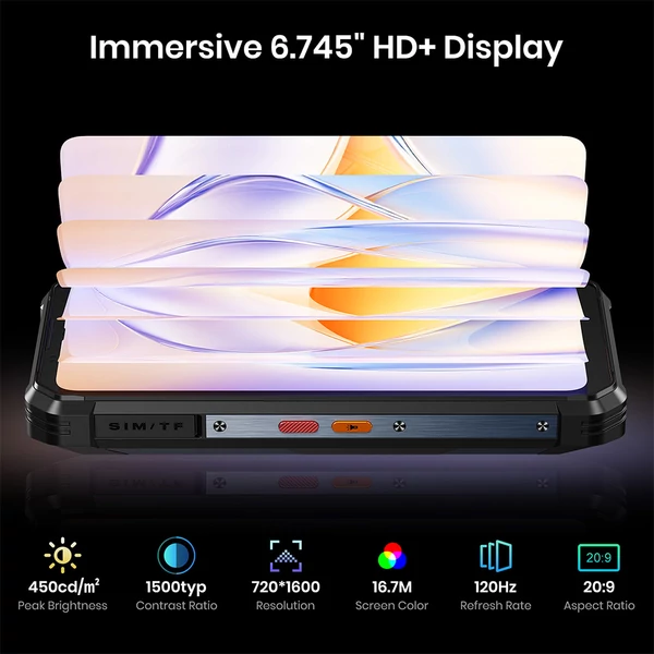 FOSSiBOT F106 Plus strapabíró okostelefon, 6GB RAM, 128GB, 12000mAh, 120dB hangszóró, 20MP éjjellátó, 50MP kamera, 6.745'' 120Hz, Android 16, IP68, NFC