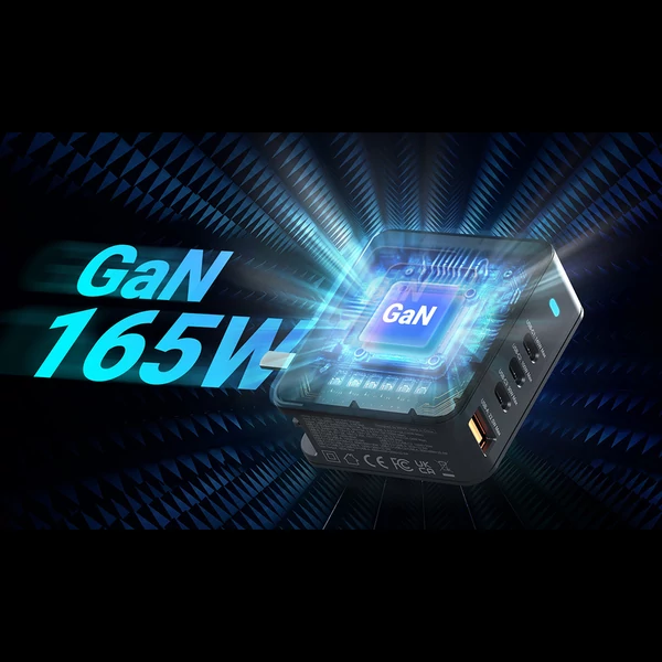 MINIX P165 GaN fali gyorstöltő, 165W max, 3×USB‑C PD és 1×USB‑A porttal