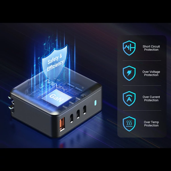 MINIX P165 GaN fali gyorstöltő, 165W max, 3×USB‑C PD és 1×USB‑A porttal