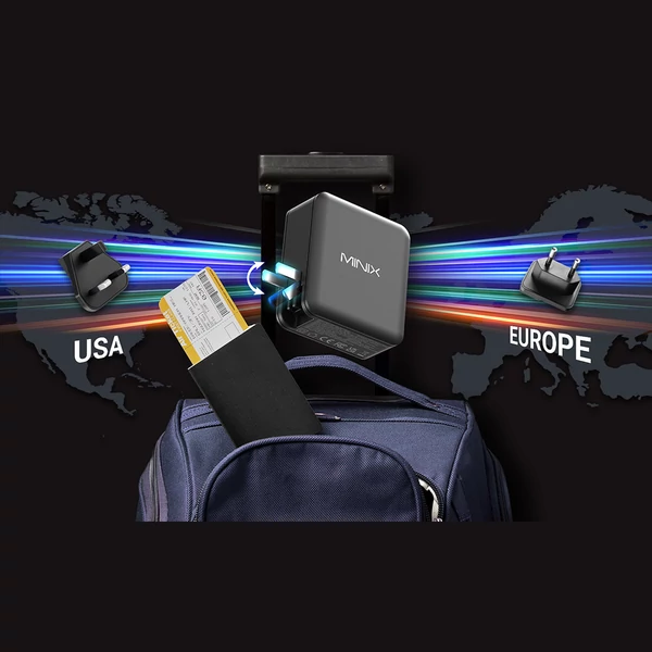 MINIX P165 GaN fali gyorstöltő, 165W max, 3×USB‑C PD és 1×USB‑A porttal