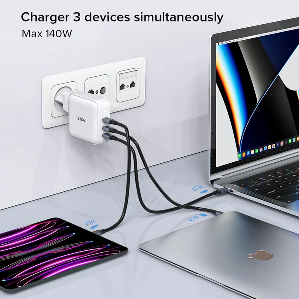 ZIKE Z1214 140W GaN PD3.1 USB‑C hálózati töltő, nagy teljesítményű gyorstöltés laptophoz és mobilokhoz