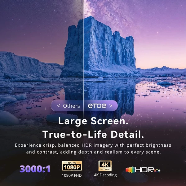 ETOE Starfish 2 projektor, natív 1080P Full HD, 4K dekódolás, 500 ANSI lumen, Google TV Netflixszel, autofókusz, automatikus trapézkorrekció