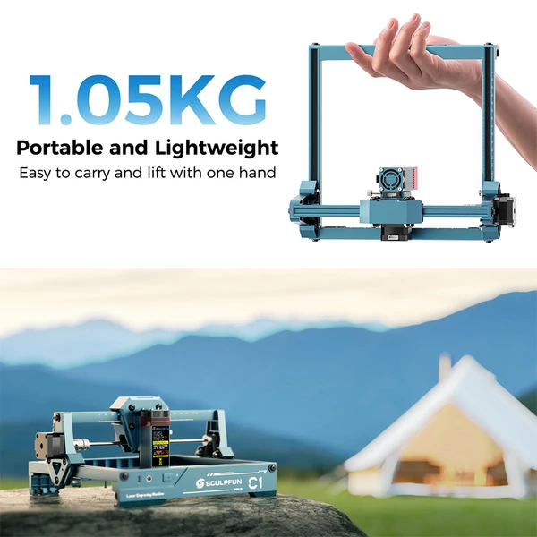 SCULPFUN C1 6W mini lézergravírozó, 0,06 mm pontosság, 150×130 mm munkaterület, 10000 mm/perc, gyors telepítés, LightBurn kompatibilis