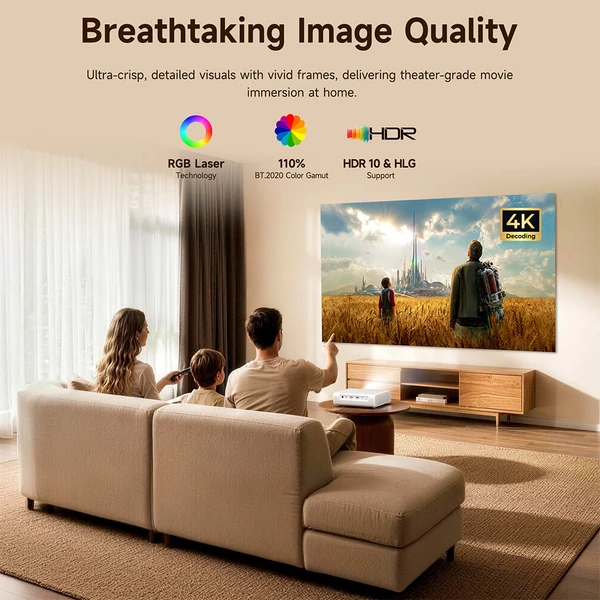ETOE Dolphin 2 RGB lézerprojektor, 1080P FHD, Google TV, 800 ANSI, 110% BT.2020, automata fókusz, 2 órás üzemidő, Dolby Audio, WiFi/Bluetooth, HDMI 2.1, USB‑C