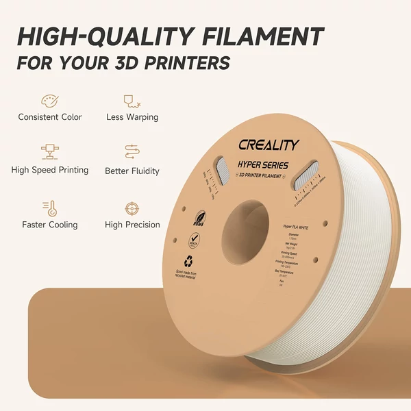 4kg Creality Hyper-PLA filament – fehér / fekete, nagy pontosságú 3D nyomtatáshoz