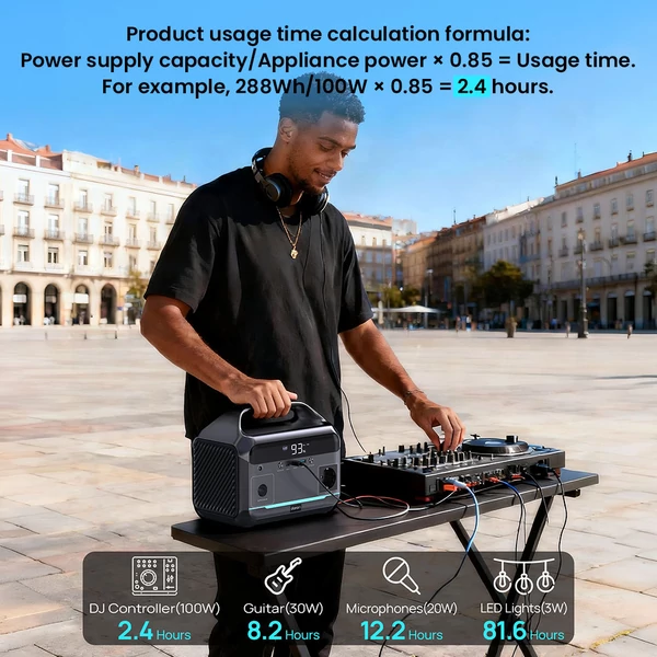 DaranEner NEO300L hordozható erőmű – 288Wh LiFePO4, 350W tiszta szinusz, 600W csúcs, 100W napenergia, USB‑C PD, USB‑A, autós aljzat, MPPT, BMS, UPS