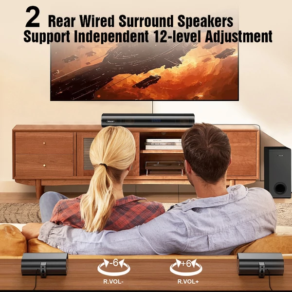 Hiwill A51 5.1 csatornás soundbar mélynyomóval, 380W csúcsteljesítmény, állítható magas és basszus