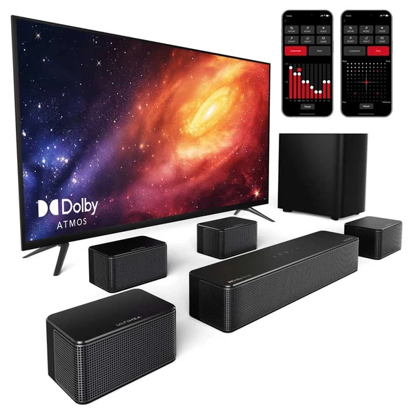Ultimea Poseidon D80 7.1 hangprojektor + Steady 300 állványpár, Dolby Atmos, 460W, Bluetooth 5.3, app vezérlés, EQ beállítások