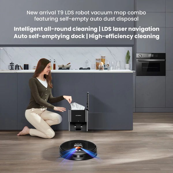 Liectroux T9 LDS robotporszívó és felmosó, 6500Pa szívóerő, LiDAR navigáció, 3L automata ürítő, 20mm küszöbmászás
