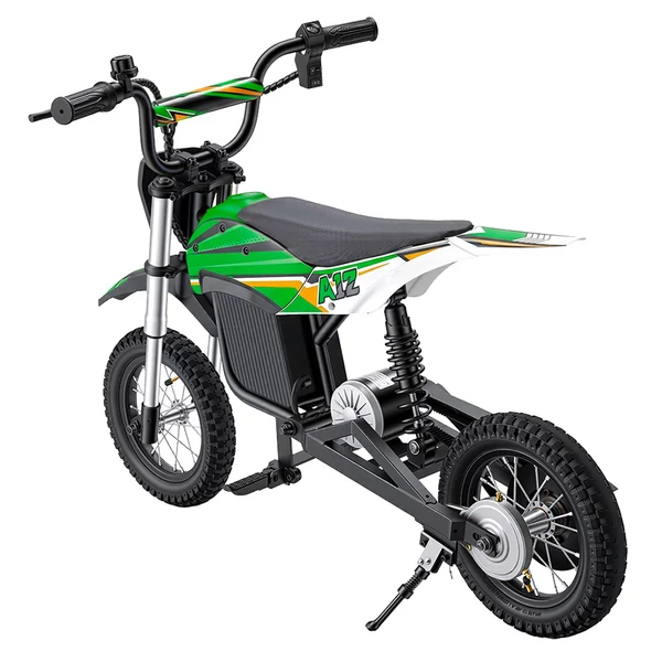 iScooter A12 gyerek elektromos dirt bike, 300W, 36V 4.5Ah, 25 km/h, 20 km hatótáv, 12'' kerék, rugózás, tárcsafék – Zöld