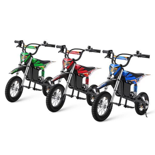 iScooter A12 gyerek elektromos dirt bike, 300W, 36V 4.5Ah, 25 km/h, 20 km hatótáv, 12'' kerék, rugózás, tárcsafék – Zöld