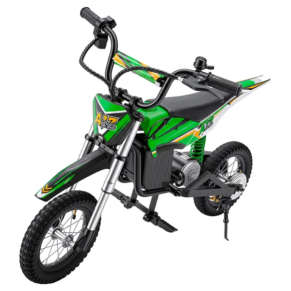 iScooter A12 gyerek elektromos dirt bike, 300W, 36V 4.5Ah, 25 km/h, 20 km hatótáv, 12'' kerék, rugózás, tárcsafék – Zöld
