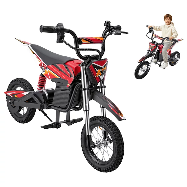 iScooter A12 gyerek elektromos dirt bike, 300W, 36V 4.5Ah, 25 km/h, 20 km hatótáv, 12'' kerék, rugózás, tárcsafék – Piros