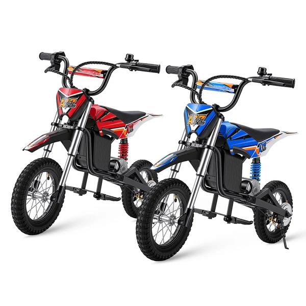 iScooter A12 gyerek elektromos dirt bike, 300W, 36V 4.5Ah, 25 km/h, 20 km hatótáv, 12'' kerék, rugózás, tárcsafék – Piros