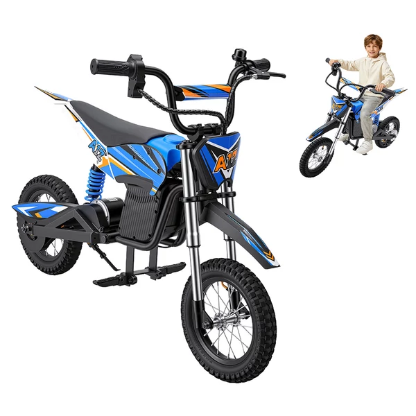 iScooter A12 gyerek elektromos dirt bike, 300W, 36V 4.5Ah, 25 km/h, 20 km hatótáv, 12'' kerék, rugózás, tárcsafék – Kék