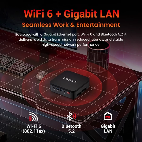 FIREBAT R3 mini PC Ryzen 5 7430U, 16GB RAM, 512GB SSD, 4K hármas kijelzés, WiFi 6, BT 5.2