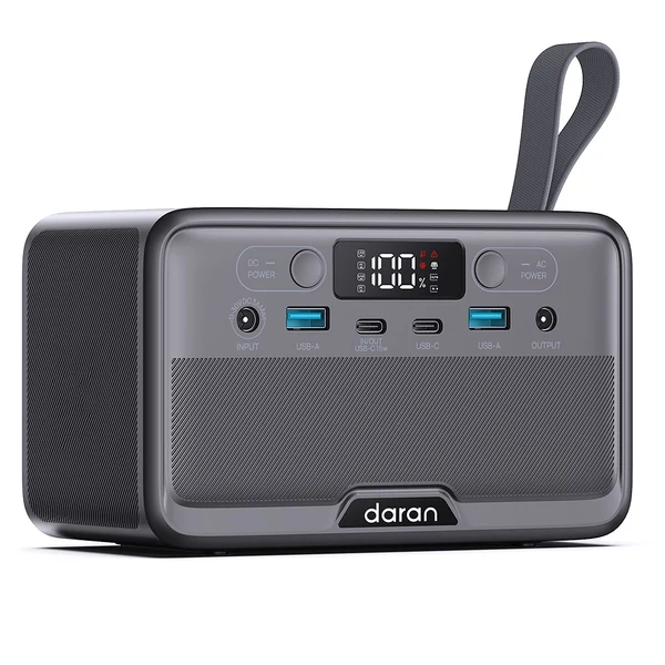 DaranEner YOUYO R100 Pro hordozható erőmű, 99Wh LiFePO4 akkumulátor, 100W tiszta szinusz, 65W USB‑C PD, kempinghez és vészhelyzethez