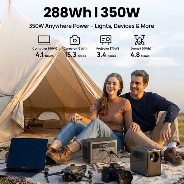 DaranEner Cubus350L hordozható erőmű, 288Wh LiFePO4 akkumulátor, 350W tiszta szinusz, 700W rásegítés, kempinghez és vészhelyzethez
