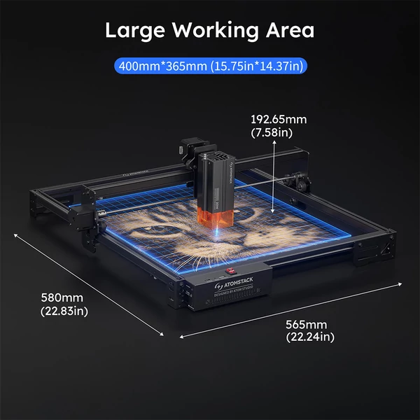 ATOMSTACK A20 Pro V2 20W lézergravírozó, 400 mm/s sebesség, 0,01 mm pontosság, 0,08×0,1 mm lézerpont, 400×365 mm munkaterület