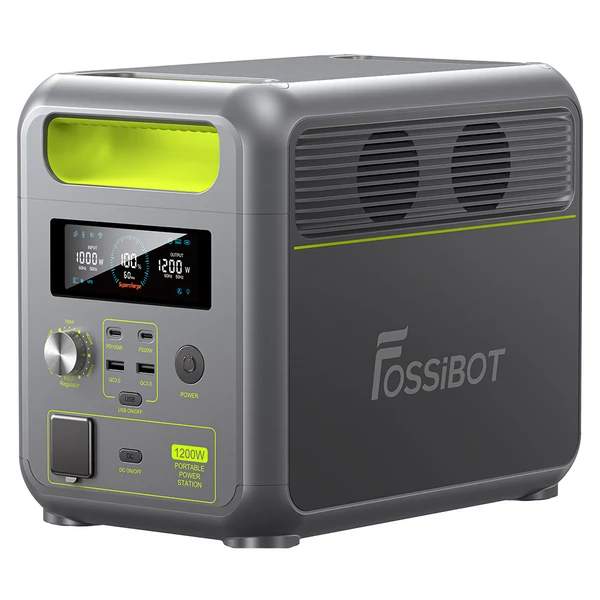 FOSSiBOT F1200 hordozható erőmű + SP200 összecsukható napelem, 1024Wh, 1200W, LiFePO4, 7 kimenet, gyors átkapcsolás