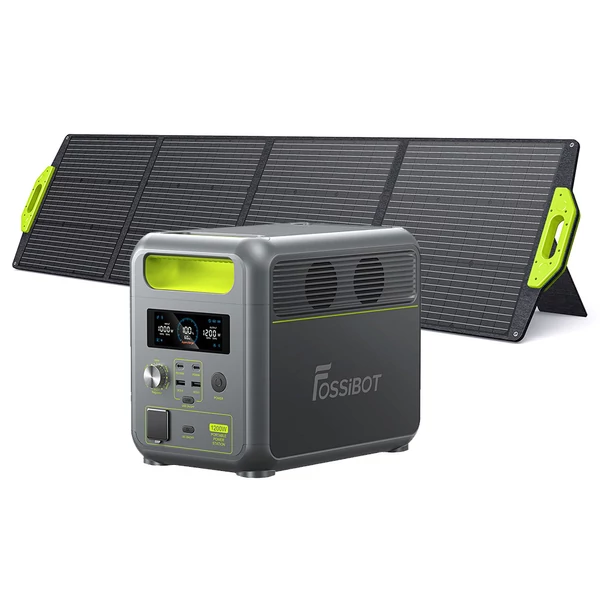 FOSSiBOT F1200 hordozható erőmű + SP200 összecsukható napelem, 1024Wh, 1200W, LiFePO4, 7 kimenet, gyors átkapcsolás
