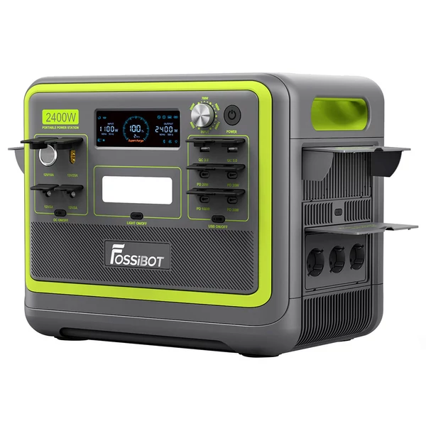 FOSSiBOT F2400 hordozható erőmű + 2× SP200 200W összecsukható napelem, 2048Wh LiFePO4 akkumulátorral és 2400W kimenettel