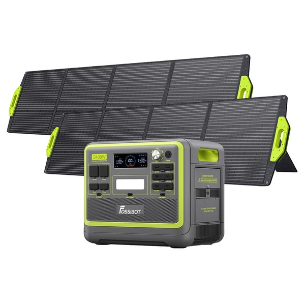 FOSSiBOT F2400 hordozható erőmű + 2× SP200 200W összecsukható napelem, 2048Wh LiFePO4 akkumulátorral és 2400W kimenettel