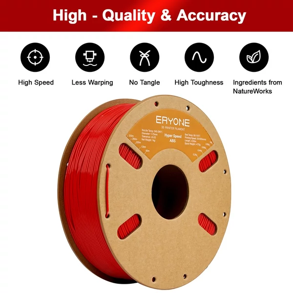 ERYONE nagy sebességű ABS 3D nyomtató filament 1 kg - Piros