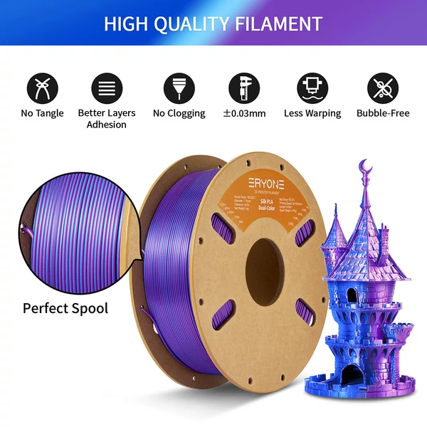ERYONE két színű selyem PLA filament 1kg – Lila és kék