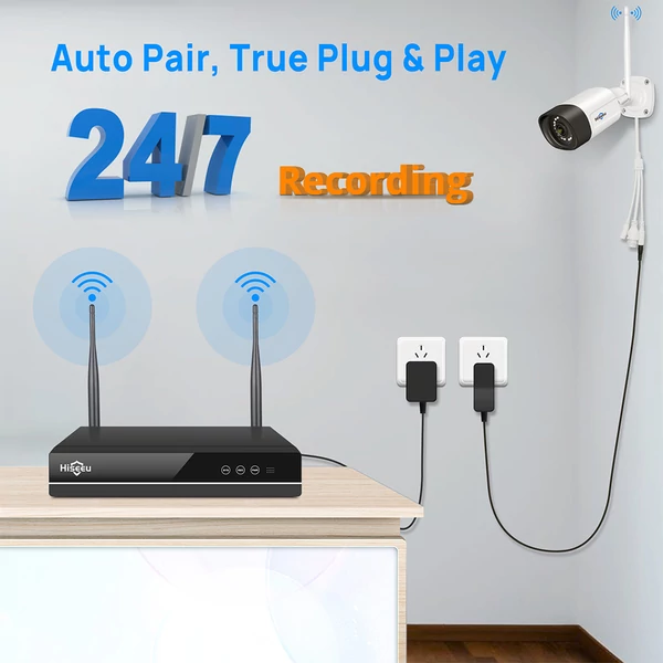 Hiseeu WiFi kamerarendszer, 10CH NVR, 5MP HD, 24/7 felvétel, színes éjjellátás, emberi mozgásérzékelés, kétirányú hang, IP66, HDD nélkül