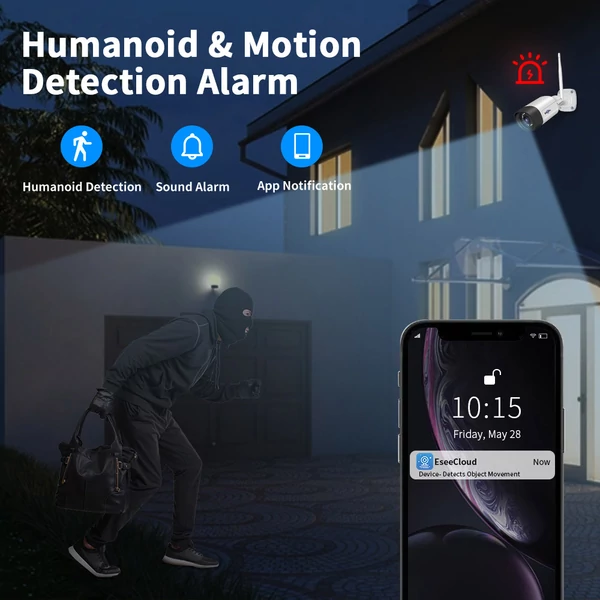 Hiseeu WiFi kamerarendszer, 10CH NVR, 5MP HD, 24/7 felvétel, színes éjjellátás, emberi mozgásérzékelés, kétirányú hang, IP66, HDD nélkül