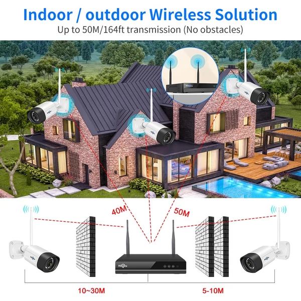 Hiseeu WiFi kamerarendszer, 10CH NVR, 5MP HD, 24/7 felvétel, színes éjjellátás, emberi mozgásérzékelés, kétirányú hang, IP66, HDD nélkül