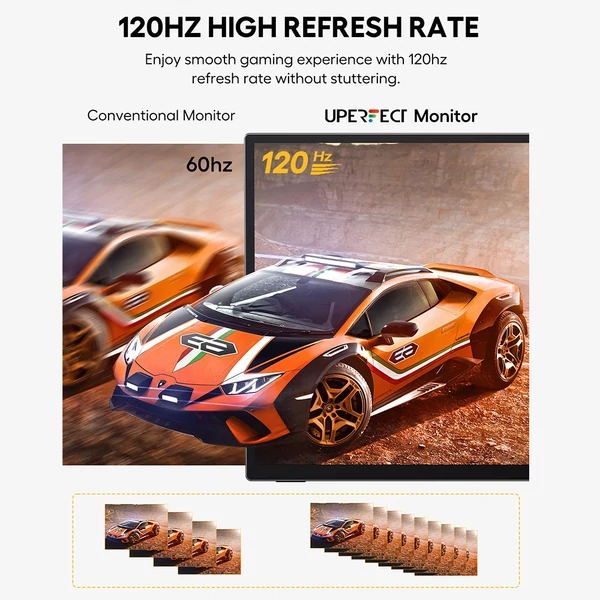 UPERFECT UTouch E6 Pro hordozható gaming monitor, 18.5", Full HD 120Hz érintőkijelző, FreeSync, Type‑C, mini HDMI, EU csatlakozó