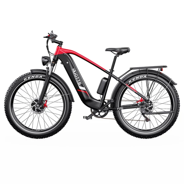 DUOTTS F26 Lite elektromos kerékpár, 500W motor, 48V 18Ah akkumulátor, 26×4.0 gumi, 50 km/h, 90 km hatótáv, hidraulikus fék – Fekete/piros