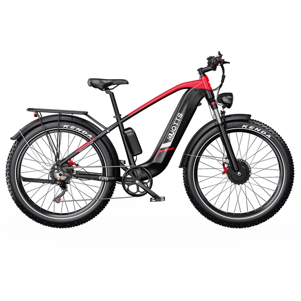 DUOTTS F26 Lite elektromos kerékpár, 500W motor, 48V 18Ah akkumulátor, 26×4.0 gumi, 50 km/h, 90 km hatótáv, hidraulikus fék – Fekete/piros