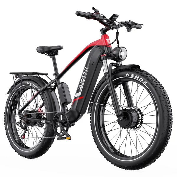 DUOTTS F26 Lite elektromos kerékpár, 500W motor, 48V 18Ah akkumulátor, 26×4.0 gumi, 50 km/h, 90 km hatótáv, hidraulikus fék – Fekete/piros