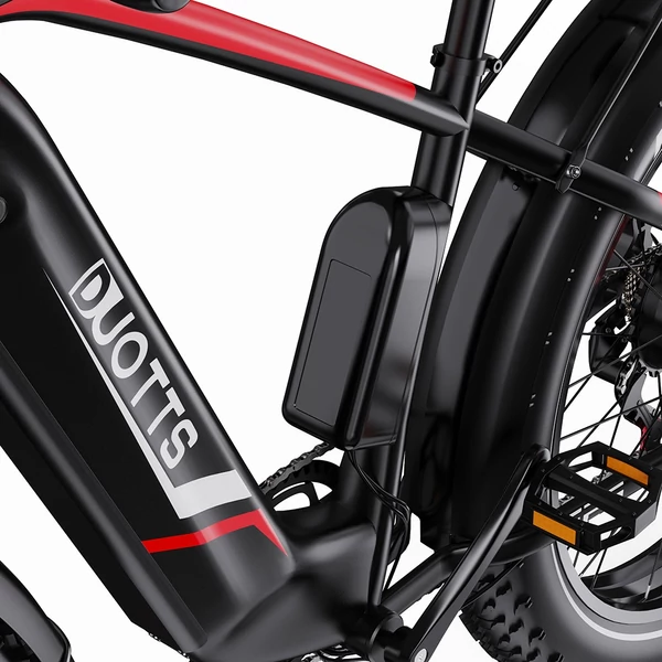 DUOTTS F26 Lite elektromos kerékpár, 500W motor, 48V 18Ah akkumulátor, 26×4.0 gumi, 50 km/h, 90 km hatótáv, hidraulikus fék – Fekete/piros