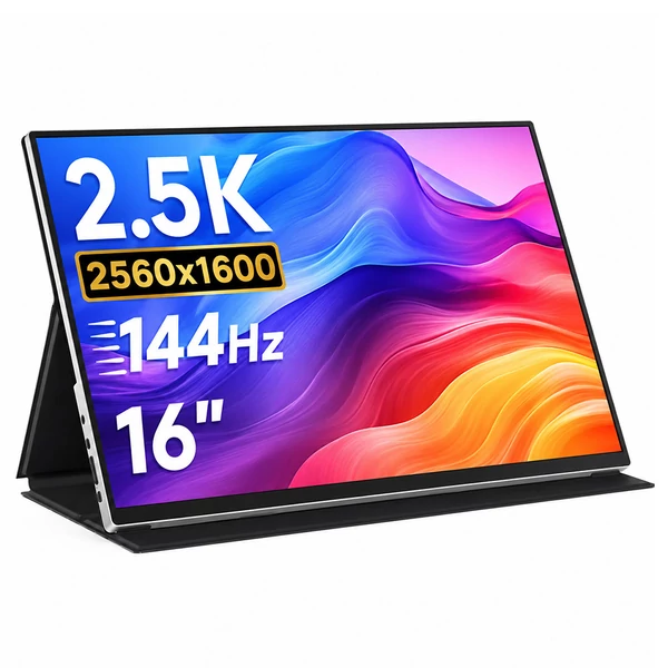 ALLIWAVA P16 Pro hordozható monitor, 16'' 2.5K QHD+ IPS kijelző, 144Hz, 100% sRGB, 400 nit, USB‑C & HDMI, laptophoz/PC‑hez/Switchhez/PS5‑höz