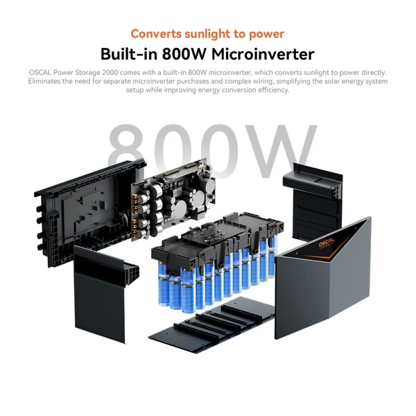Oscal Power Storage 2000 hordozható erőmű, 1920Wh LiFePO4 akkumulátor, bővíthető 9600Wh‑ig, 1200W AC, 2400W napelemes bemenet, IP65