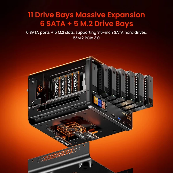 AOOSTAR WTR MAX barebone NAS mini PC, i5‑1235U, 11 rekeszes tárhely, HDMI/DP/USB4, 2×2.5G LAN + 2×10GbE SFP+