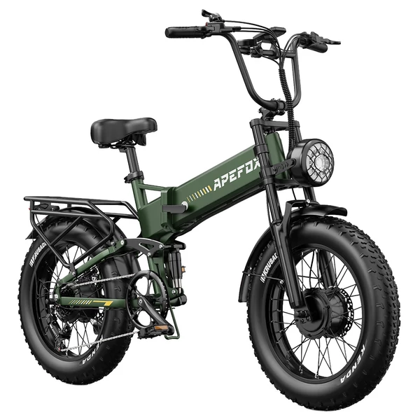 APEFOX RH20 összecsukható elektromos kerékpár, dupla 750W motor, 48V 22.5Ah akku, 50 km/h, 100 km hatótáv, 20×4.0” fat gumi – Zöld